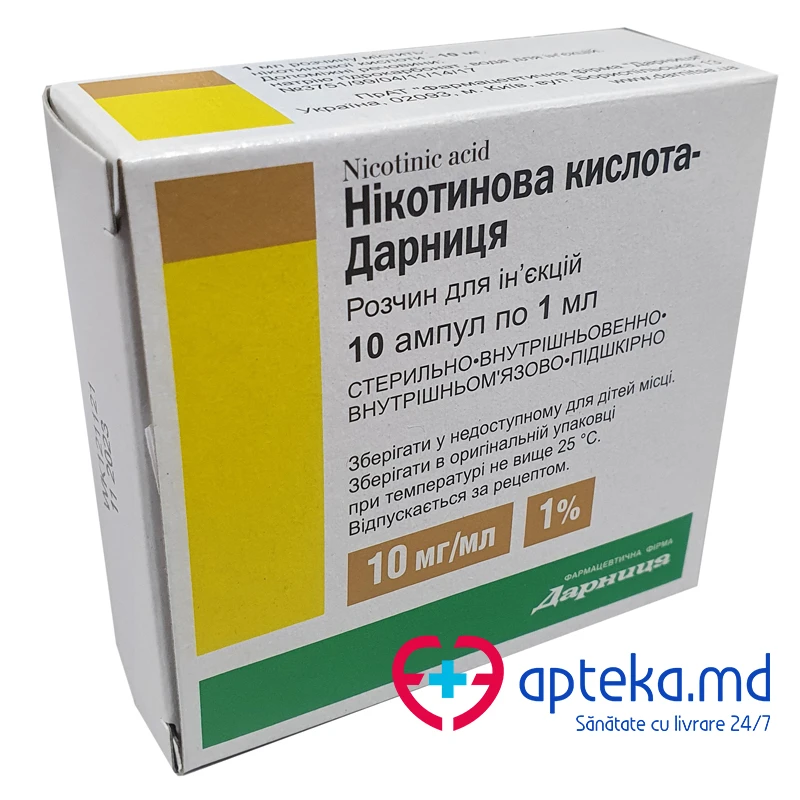 Acid nicotinic-Darniţa 10 mg/ml / 1 ml soluţie injectabilă