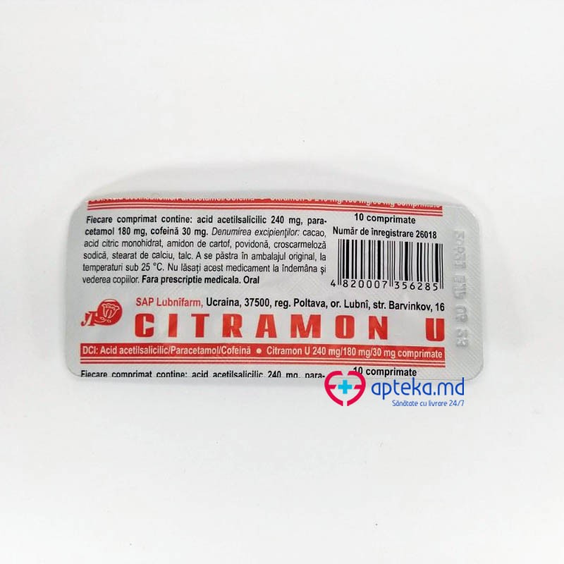 Citramon U 240 mg/180 mg/30 mg comprimate