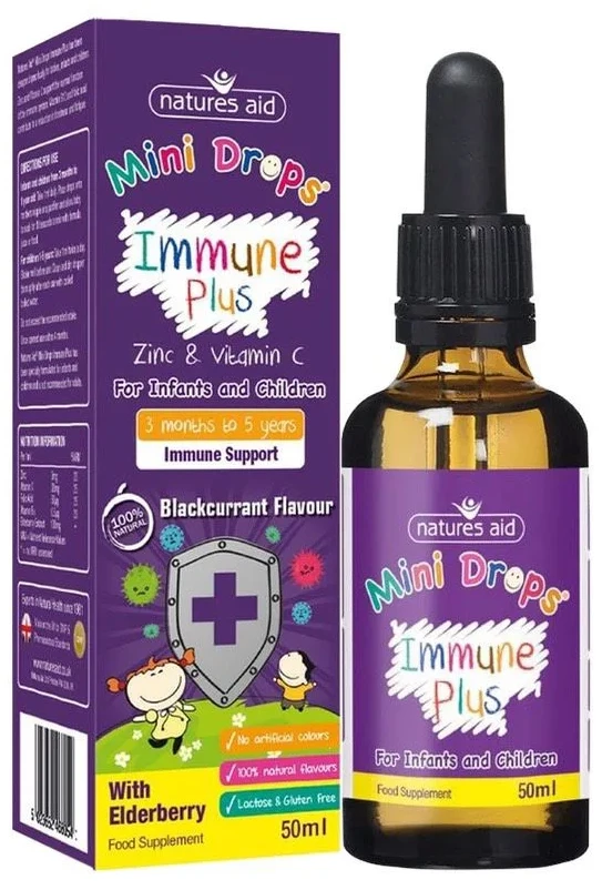 Complex de vitamine Nature's Aid Immune Plus Zn+Vit.C (3+ luni), 50 ml