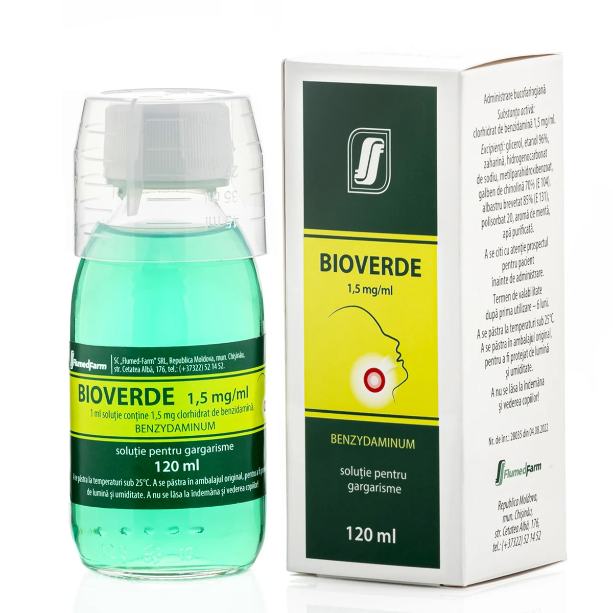 Bioverde 1,5 mg/ml / 120 ml soluţie pentru gargarisme