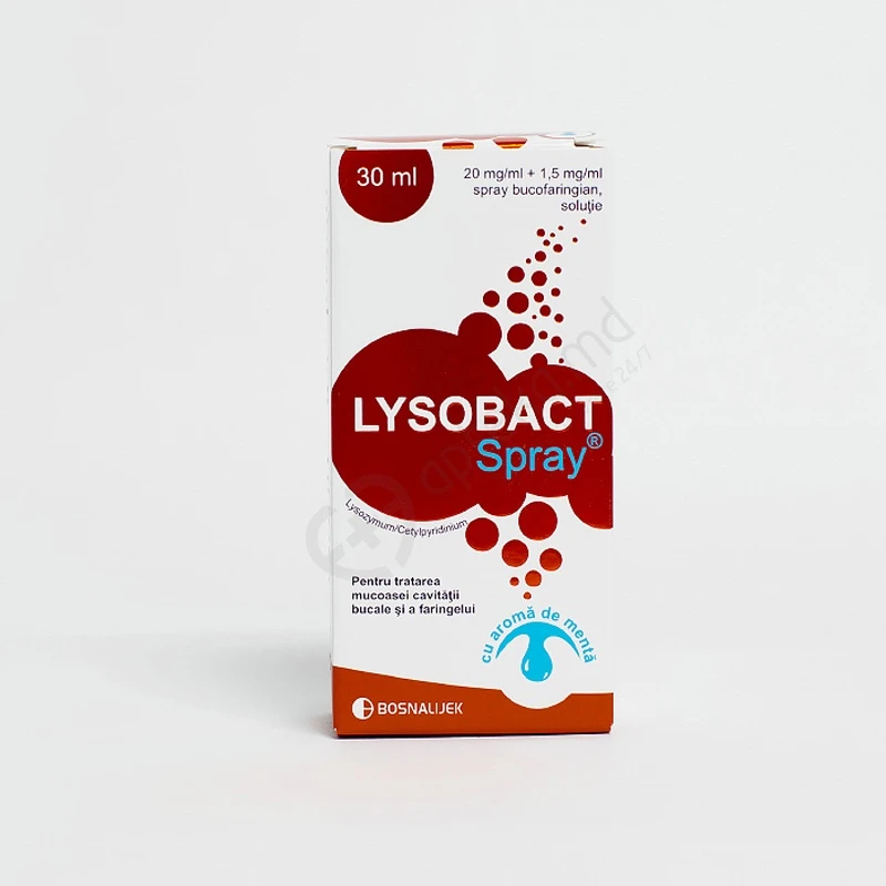 Lysobact DUO Spray cu aromă de mentă 20 mg/1,5 mg/ml / 30 ml spray bucofaringian