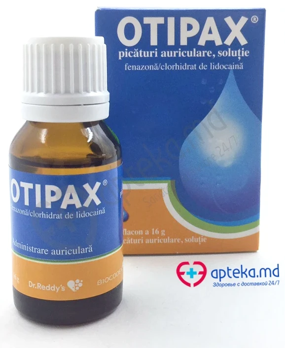 Otipax 44,83 mg/11,21 mg/ml / 16 g picături auriculare, soluţie