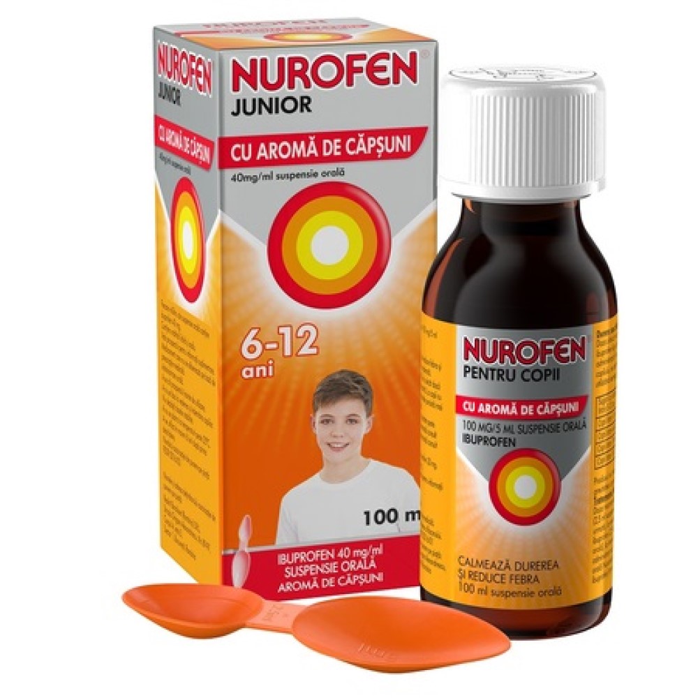 Nurofen Junior cu aromă de căpșuni 40 mg/ml / 100 ml suspensie orală