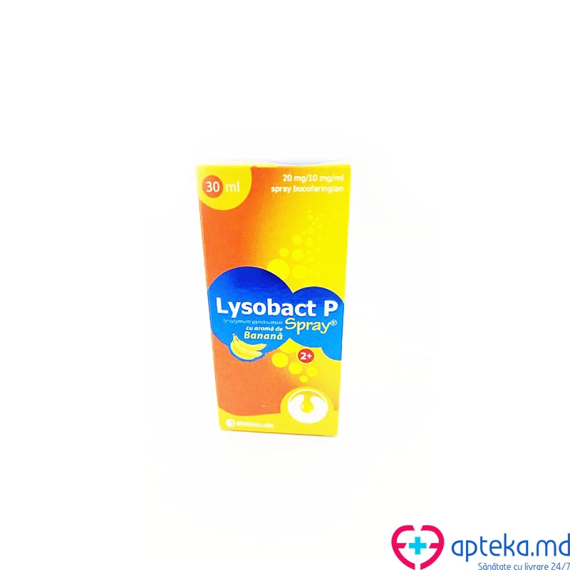 Lysobact P Spray cu aromă de banană 20 mg/10 mg/ml / 30 ml spray bucofaringian