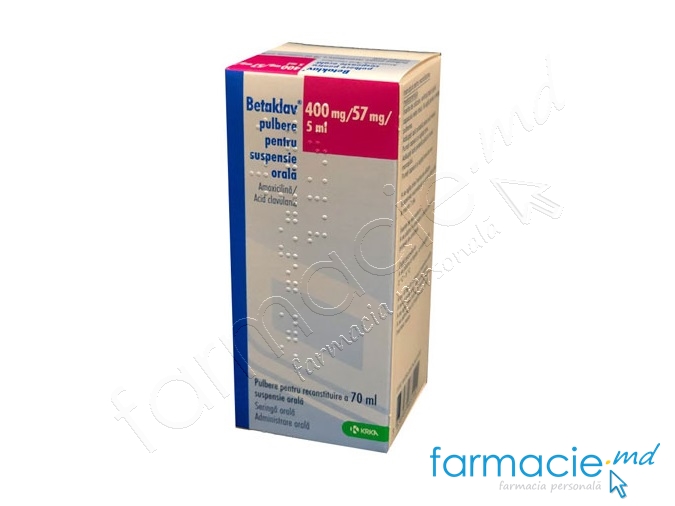 Betaklav 400 mg/57 mg/5 ml / 70 ml pulbere pentru suspensie orală
