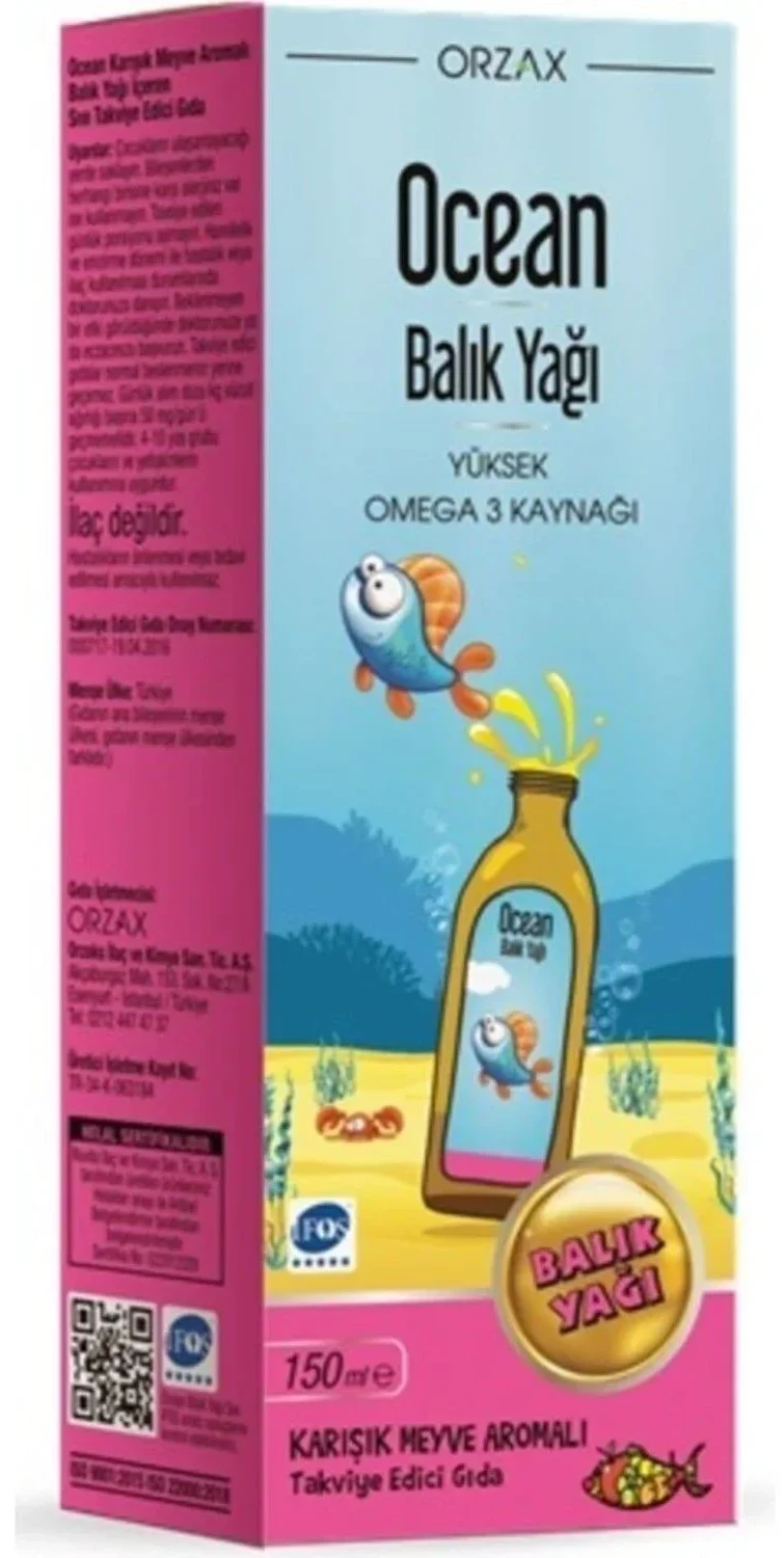 Bioslo Pharma Sirop Orzax Ocean Omega 3 cu aroma Tutti Frutti, 150 ml