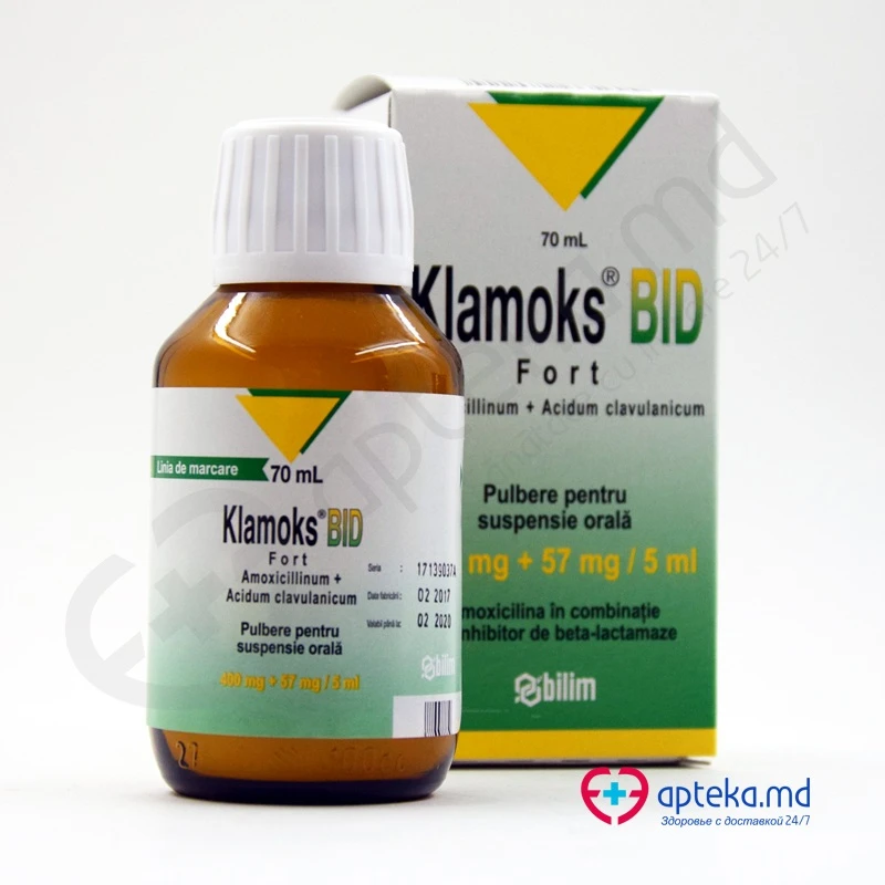 Klamoks BID Fort 400 mg/57 mg/5 ml / 70 ml pulbere pentru suspensie orală