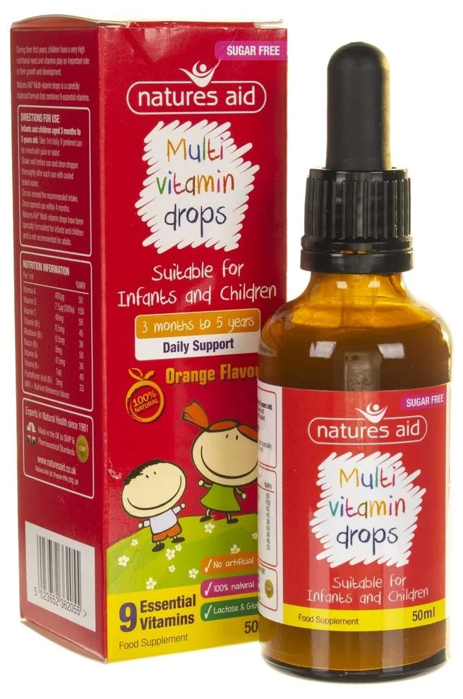 Nature's Aid Picaturi pentru copii Multivitamine cu gust de portocala Natures Aid, 50 ml