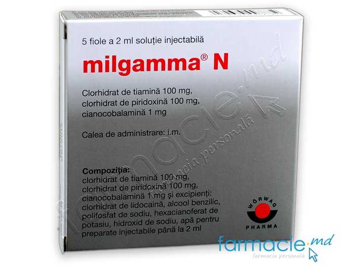 Milgamma N 1 mg/100 mg/100 mg / 2 ml soluţie injectabilă