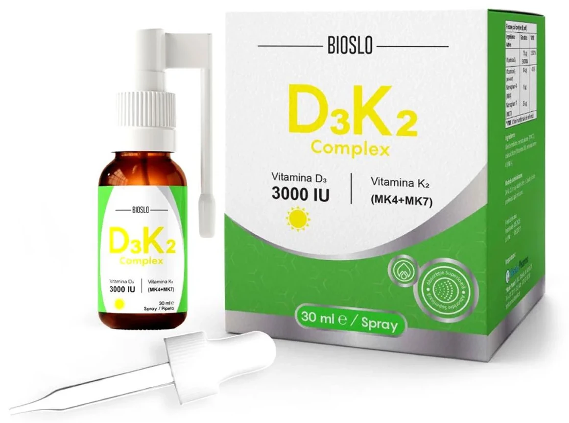 Bioslo Pharma Bioslo D3K2 3000 UI Spray cu pipetă, 30ml