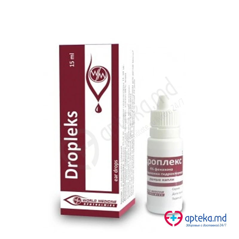 Dropleks 45,52 mg/11,38 mg/ml / 15 ml picături auriculare, soluţie