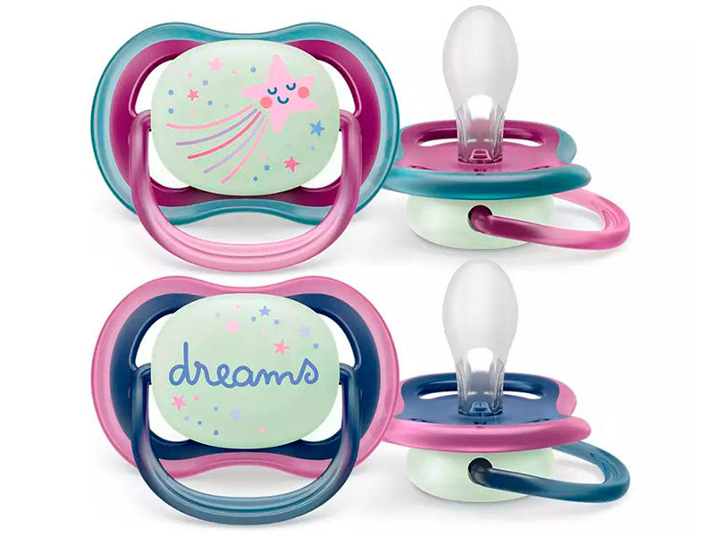 Philips Avent Ultra Air Night Suzete din silicon 6-18m 2 buc roz-alba