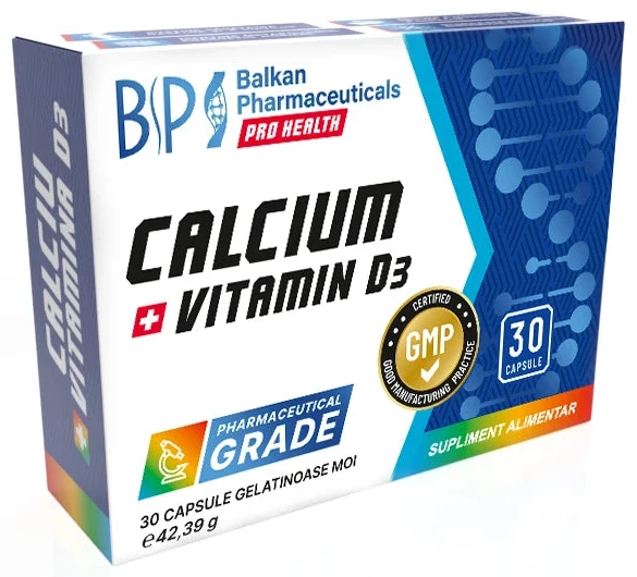 Balkan Pharmaceuticals Calciu+vit.D3, 800mg+200UI caps.gelat. N30, Balkan Pharm, Moldova, 20%