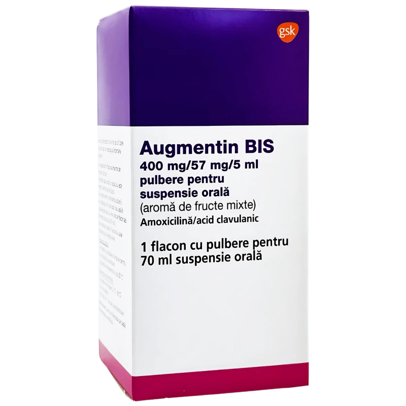 Augmentin BIS 400 mg/57 mg/5 ml pulbere pentru suspensie orală (aromă de fructe mixte) 400 mg/57 mg/5 ml / 70 ml pulbere pentru suspensie orală