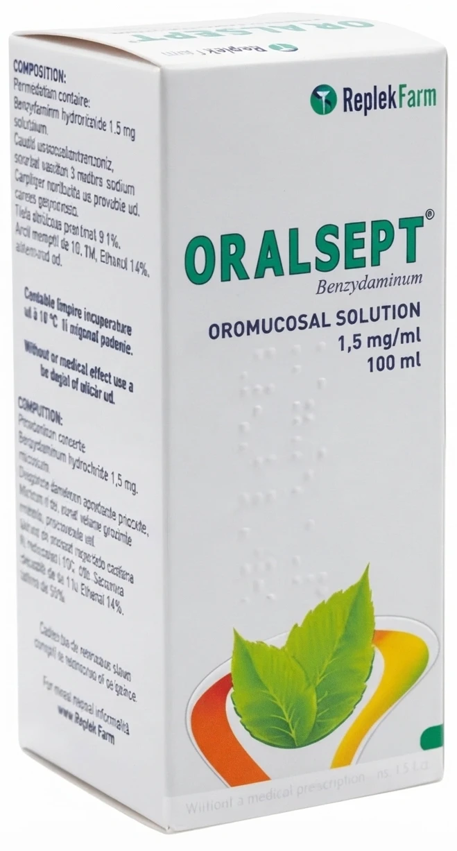 Oralsept 1,5 mg/ml / 100 ml soluţie bucofaringiană