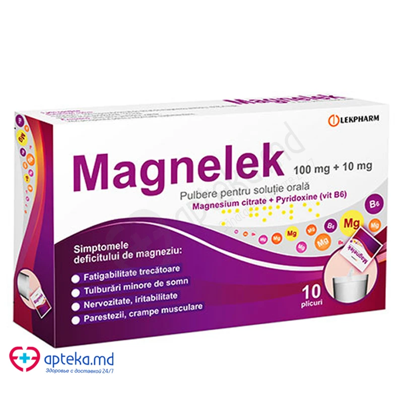 Magnelek 100 mg/10 mg / 3 g pulbere pentru soluţie orală