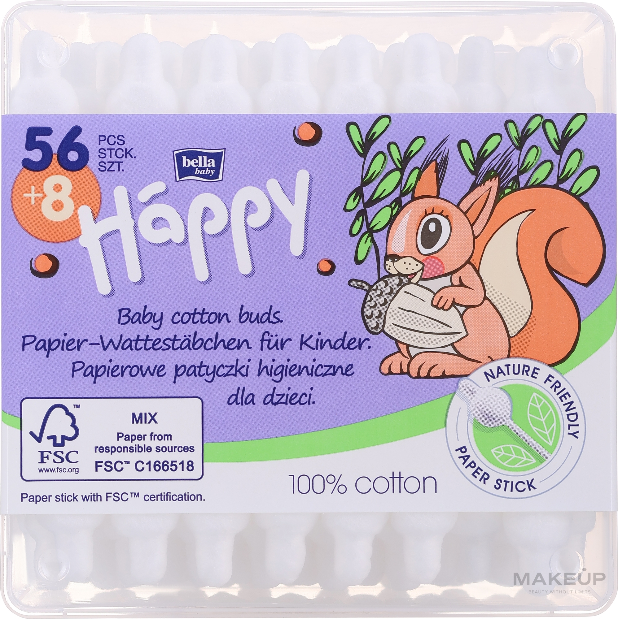 Betisoare cu vata Bella Happy cu protectie, 56 buc.