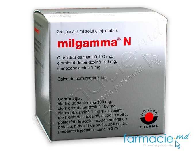 Milgamma N 1 mg/100 mg/100 mg / 2 ml soluţie injectabilă