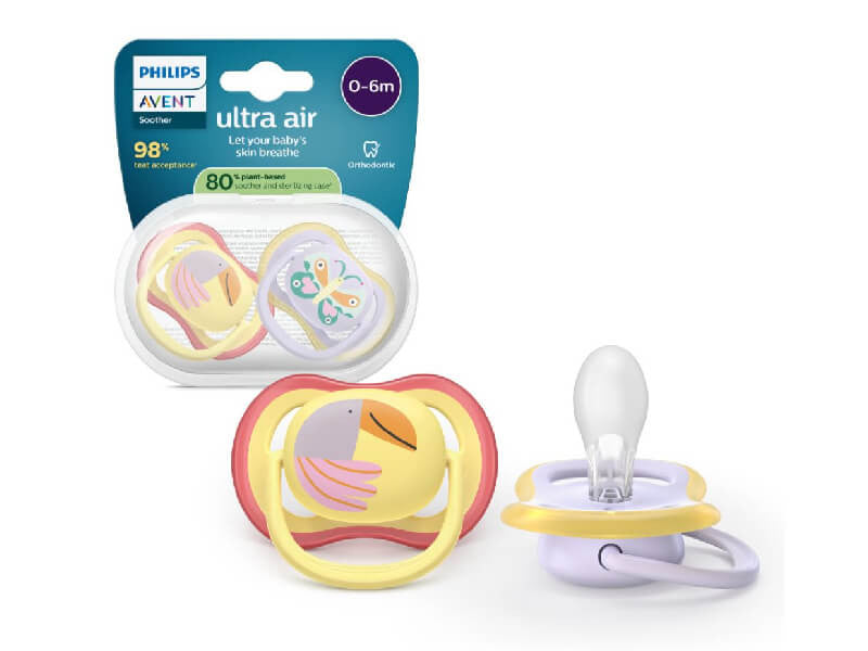 Philips Avent Ultra Air Suzete din silicon 0-6m 2 buc papagal-fluture