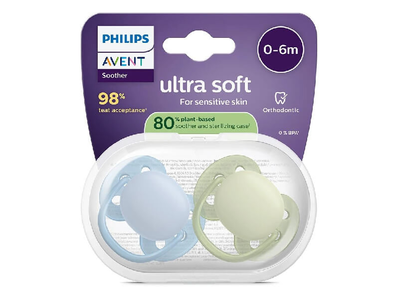 Philips Avent Ultra Soft Suzeta din silicon 0-6m albastru--verde2 buc