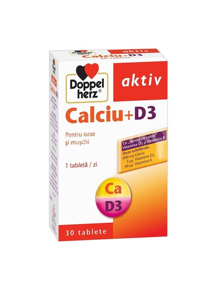 Supliment alimentar Doppelherz Aktiv Calciu+ D3, 30 comprimate