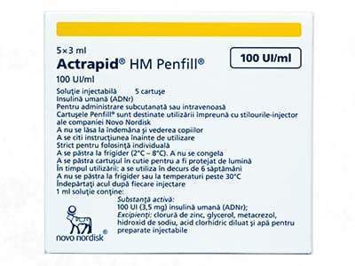 Actrapid HM Penfill 100 UI/ml / 3 ml soluţie injectabilă în cartuş