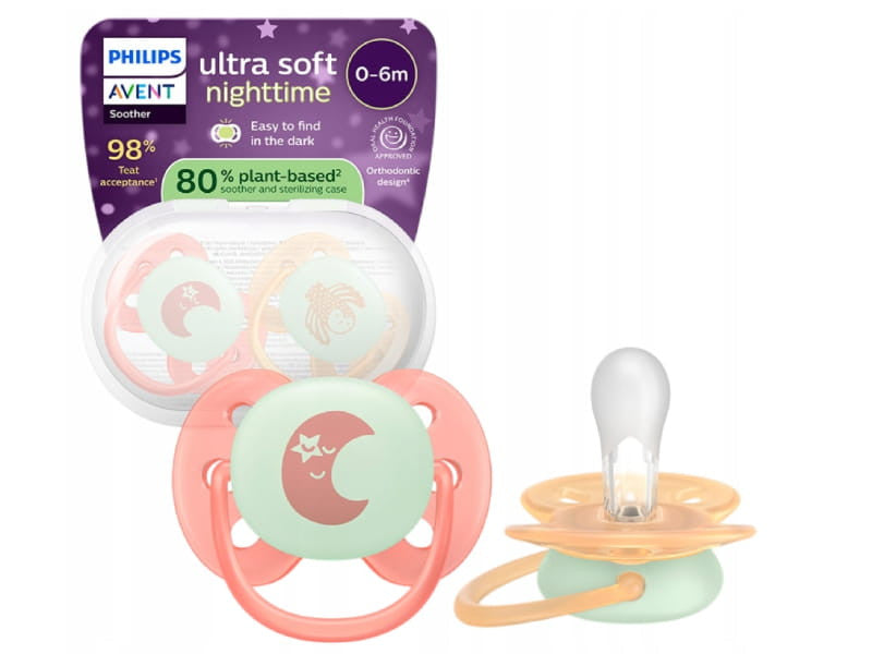 Philips Avent Ultra Soft Nighttime Suzete din silicon 0-6m 2 buc roz