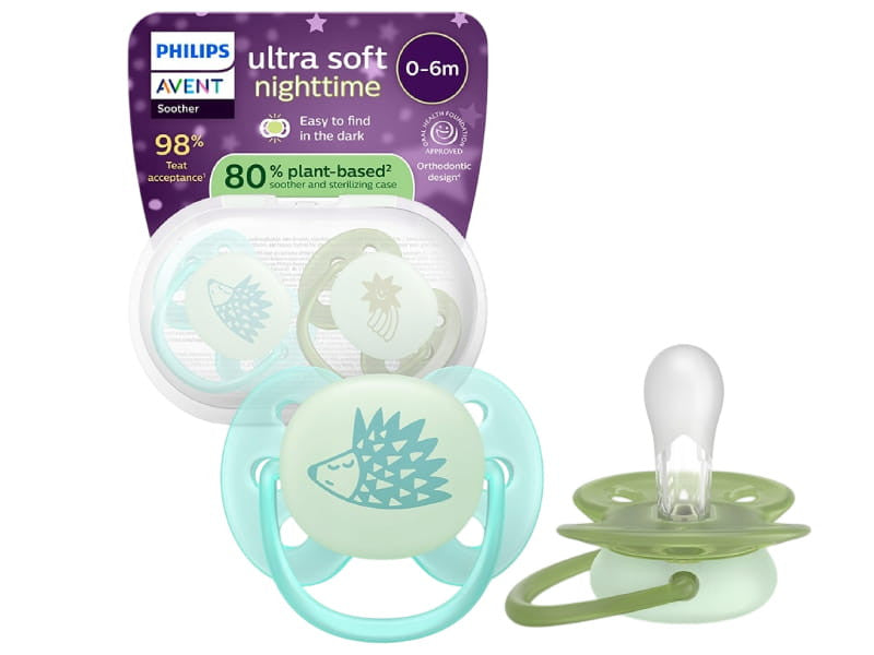 Philips Avent Ultra Soft Nighttime Suzete din silicon 0-6m 2 buc alba