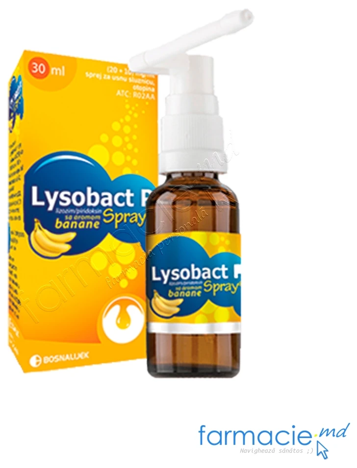 Lysobact P Spray cu aromă de banană 20 mg/10 mg/ml / 30 ml spray bucofaringian