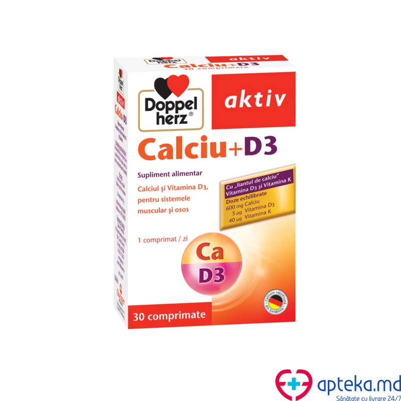 Supliment alimentar Doppelherz Aktiv Calciu+ D3, 30 comprimate
