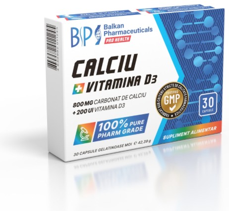 Calciu + Vitamina D3 (800 mg + 200 UI) capsule moi N30 (Balkan)