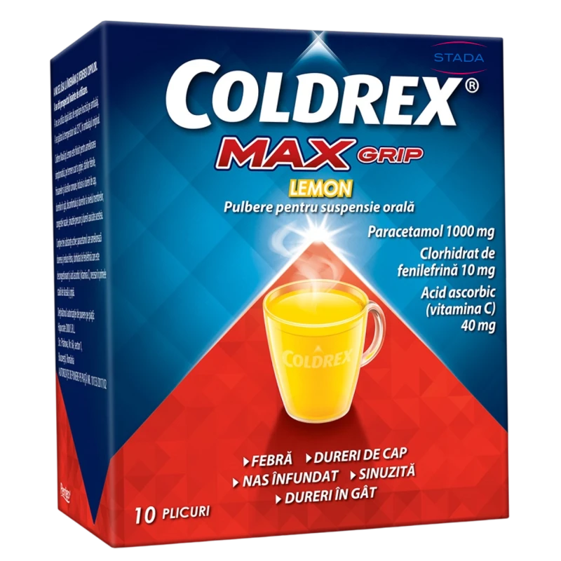 Coldrex Maxgrip Lemon 1000 mg/10 mg/40 mg pulbere pentru suspensie orală