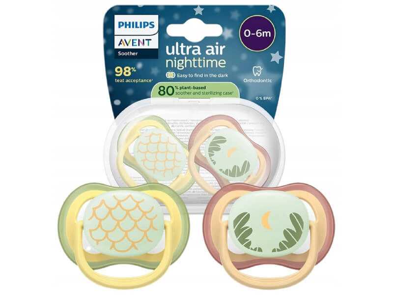 Philips Avent Ultra Air Nighttime Suzete din silicon 0-6m 2 buc luna