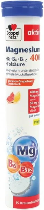 Supliment alimentar Doppelherz Aktiv Magneziu 400 mg + B1 + B6 + B12 + Acid Folic, 15 comprimate efervescente