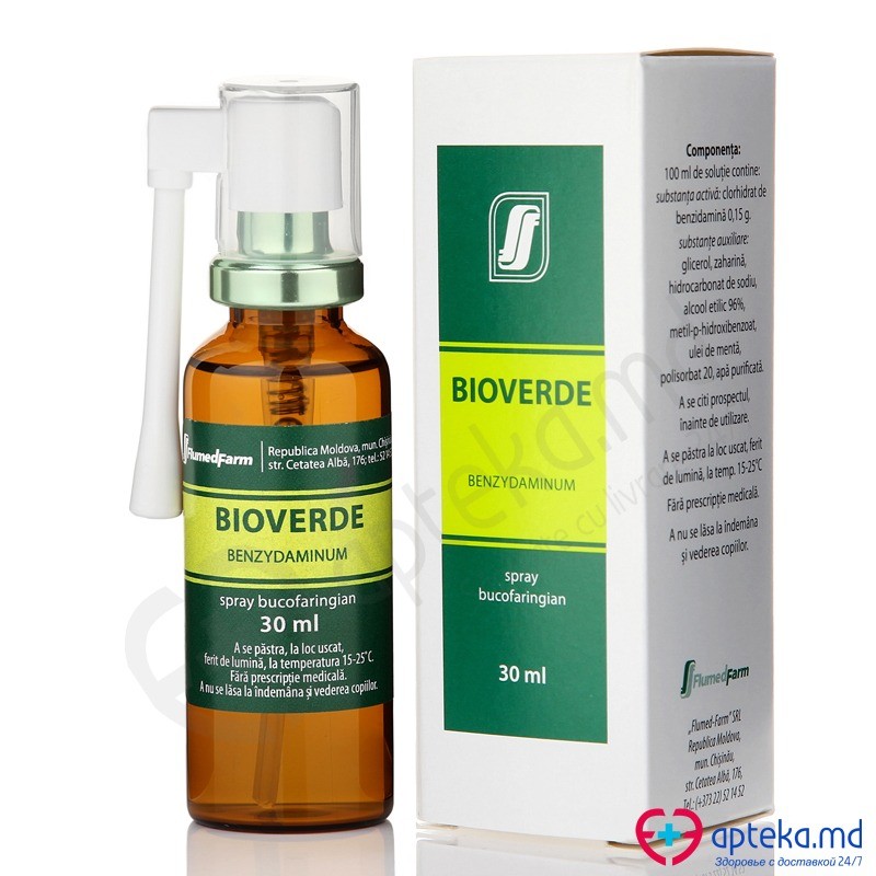 Bioverde 1,5 mg/ml 1,5 mg/ml / 30 ml spray bucofaringian, soluţie