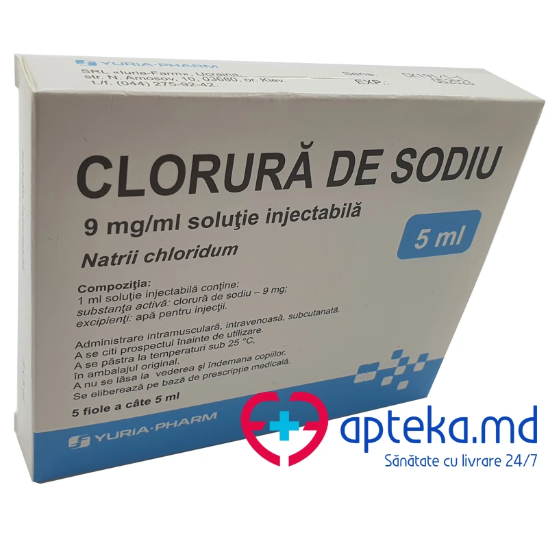 Clorură de sodiu 9 mg/ml / 5 ml soluţie injectabilă