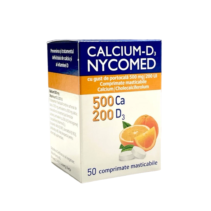 Calcium-D3 Nycomed cu gust de portocală 500 mg/200 UI comprimate masticabile