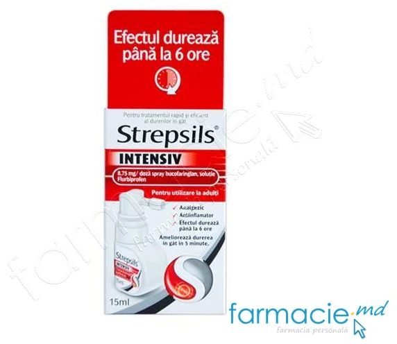 Strepsils Intensiv Cireșe și Mentă 8,75 mg/doză / 15 ml spray bucofaringian, soluţie
