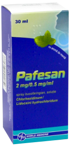 Pafesan cu aromă de mentă 2 mg/0,5 mg/ml / 30 ml spray bucofaringian, soluţie