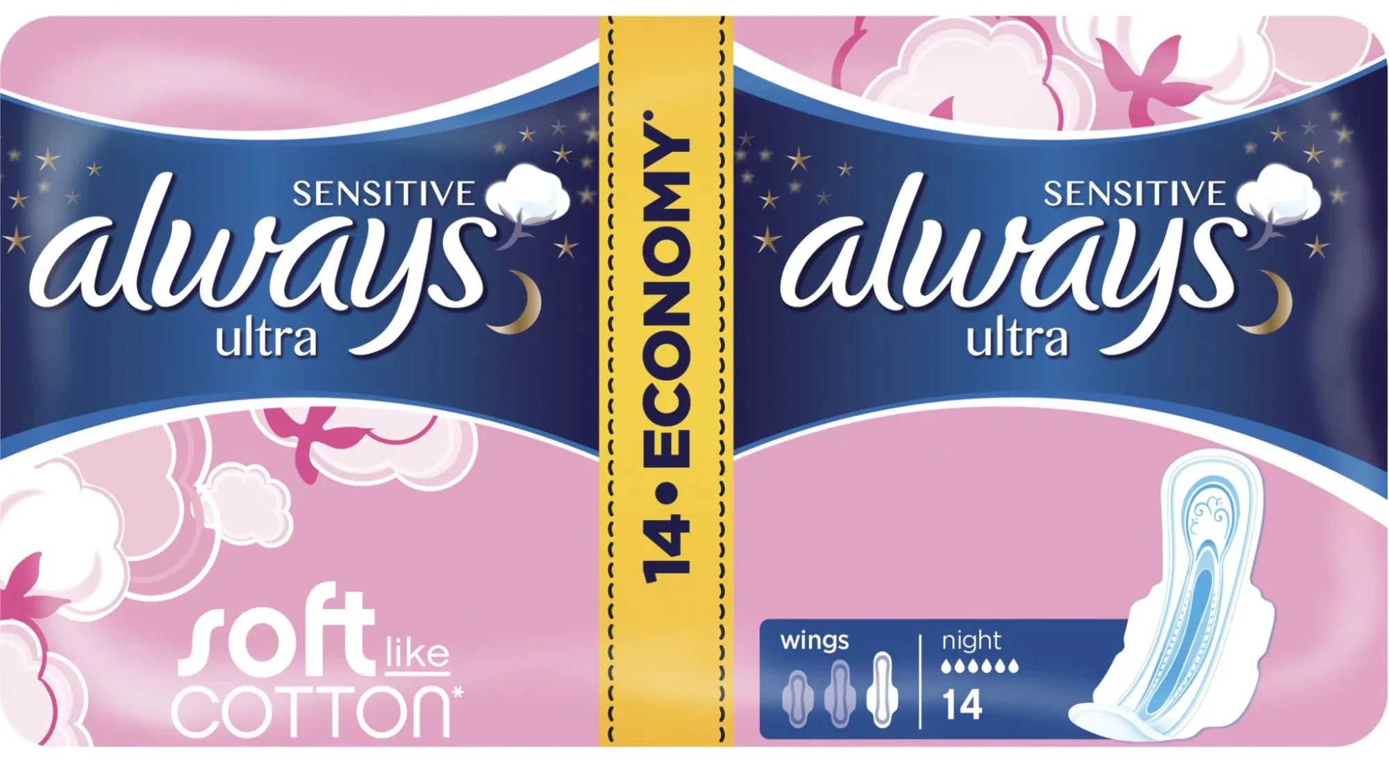 Absorbante Always Sensitive Ultra Night Duo, 14 buc.