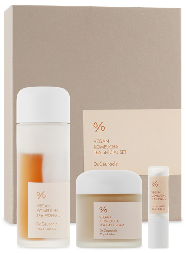 Dr.Ceuracle Vegan Kombucha Vegan Combucha Tea Special Set (ess/150ml +f/cr/75g + lip/balm/3.7g)