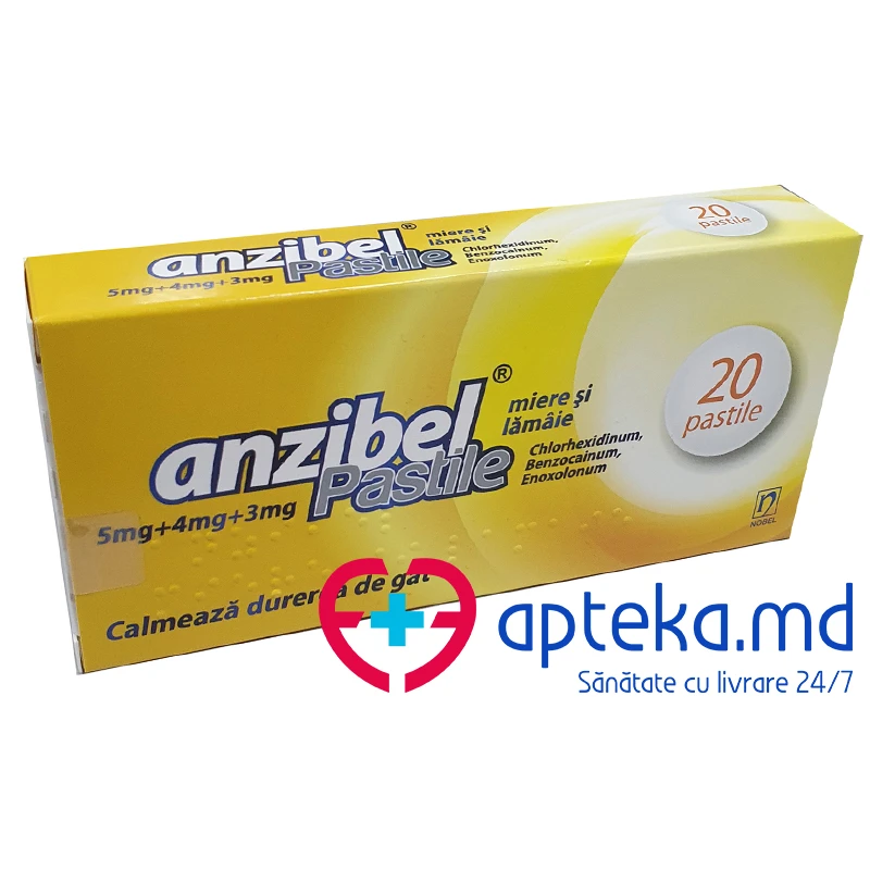 Anzibel miere şi lămâie 5 mg/4 mg/3 mg pastile