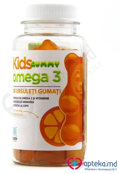 Leben Natur Quality Supliment alimentar KidsGummy Omega 3 Leben Portocala, 30 buc.