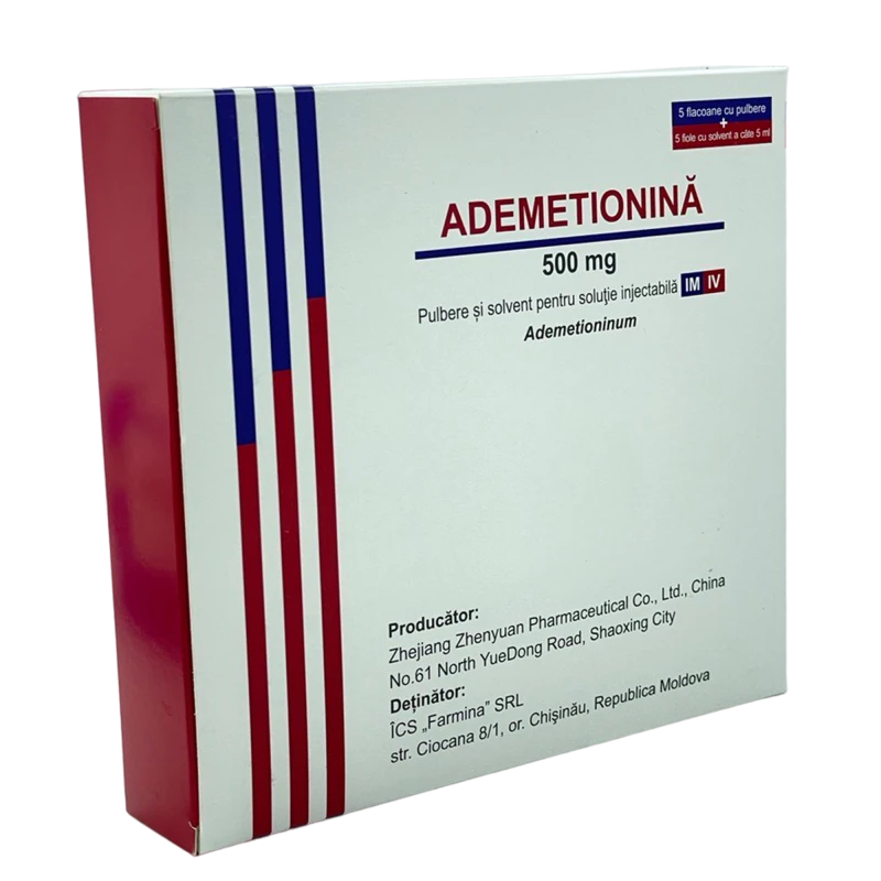 Ademetionină 500 mg / 5 ml pulbere şi solvent pentru soluţie injectabilă