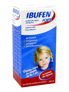Ibufen Forte cu aromă de căpșuni 200 mg/5 ml / 100 ml suspensie orală