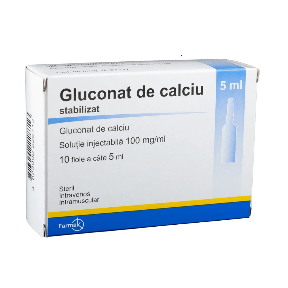 Gluconat de calciu stabilizat 100 mg/ml / 10 ml soluţie injectabilă