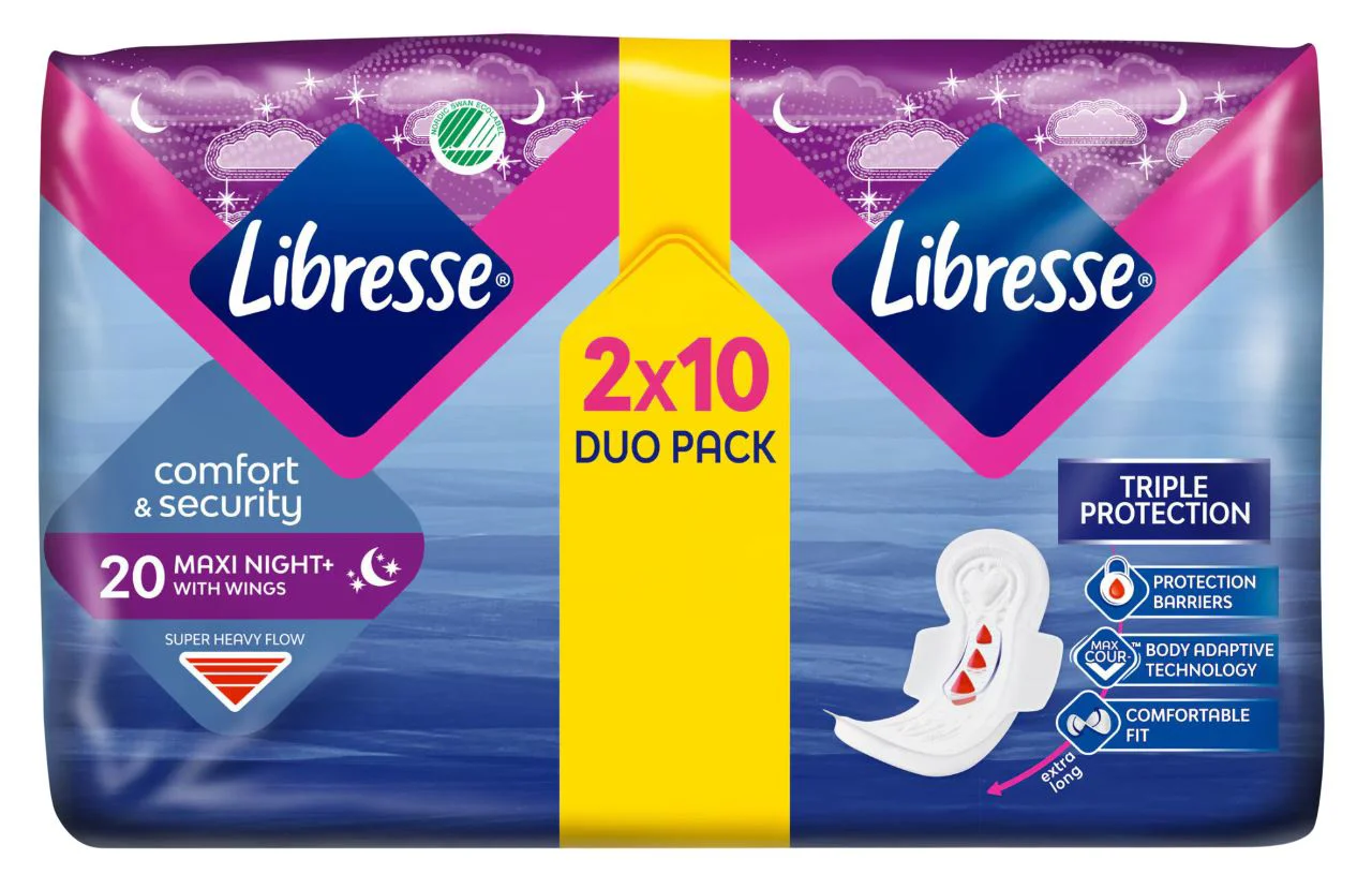 Absorbante critice Libresse Comfort&Security Maxi Goodnight, 20 buc.