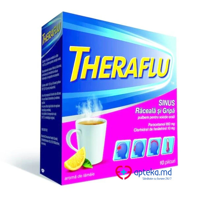 THERAFLU SINUS Răceală și Gripă 650 mg/10 mg pulbere pentru soluție orală 650 mg/10 mg / 14,875 g pulbere pentru soluţie orală