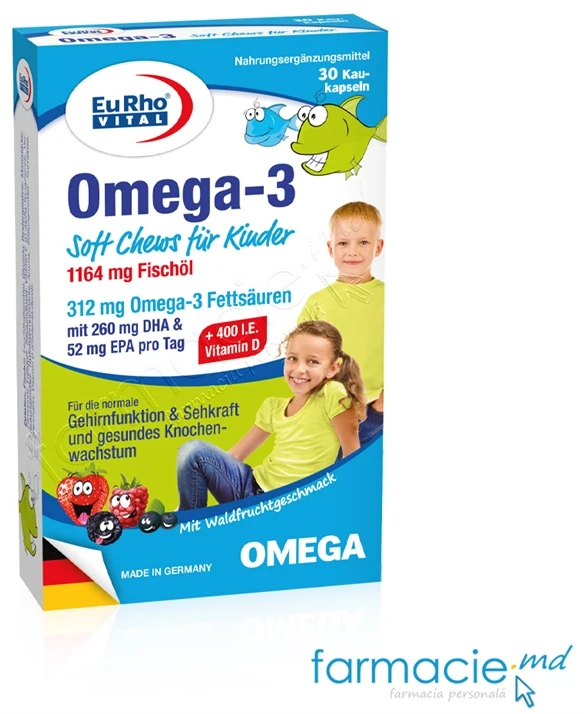 Supliment alimentar Omega3 EuRho Vital Kids (312 mg) , 30 capsule masticabile