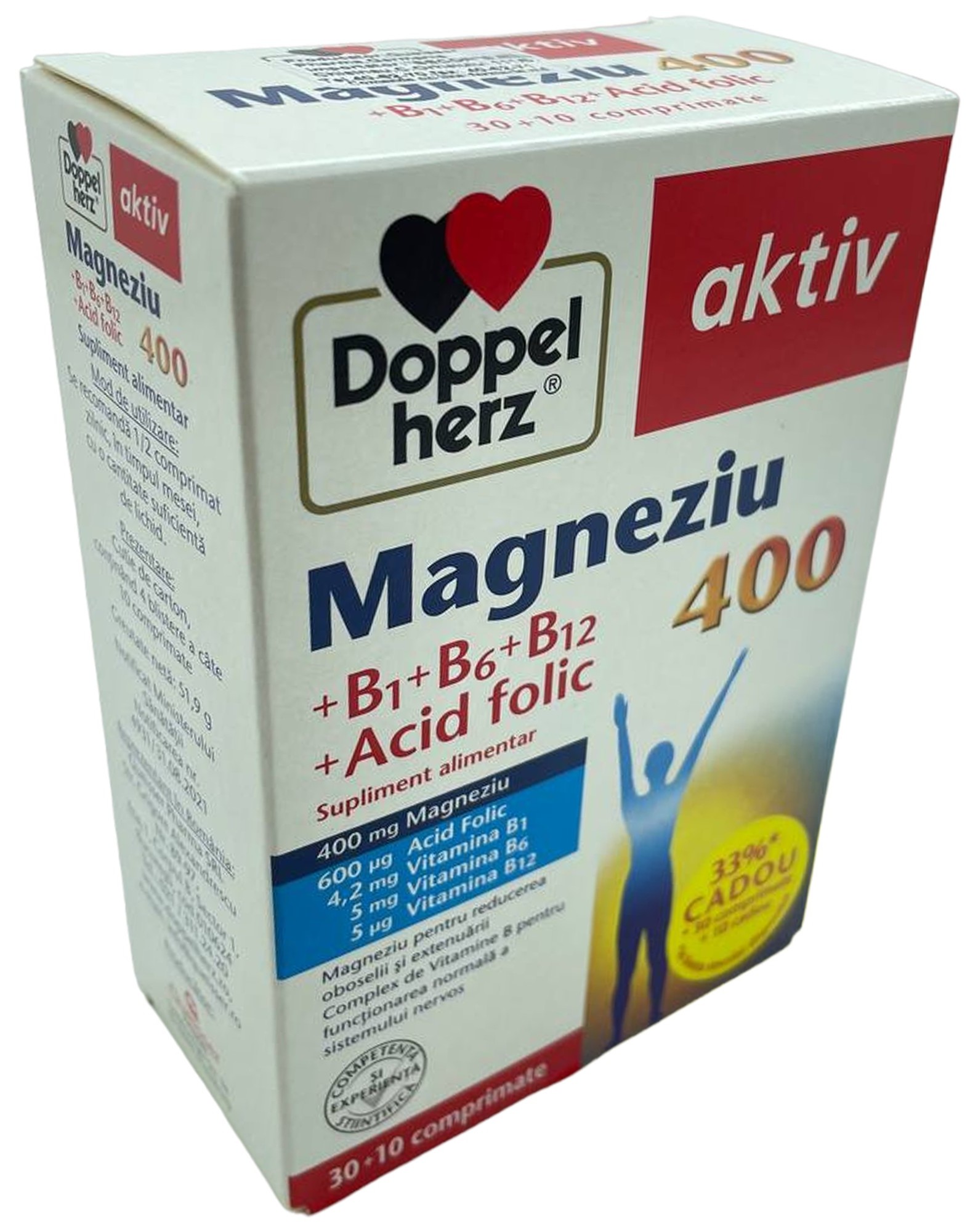 Doppelherz Magneziu 400 mg + Vit B + Ac.Folic, 30 comprimate + 10 cadou